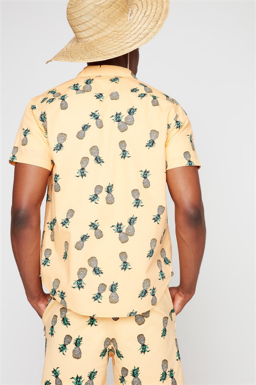 Men Chemise boutonnée imprimée à manches courtes Jaune