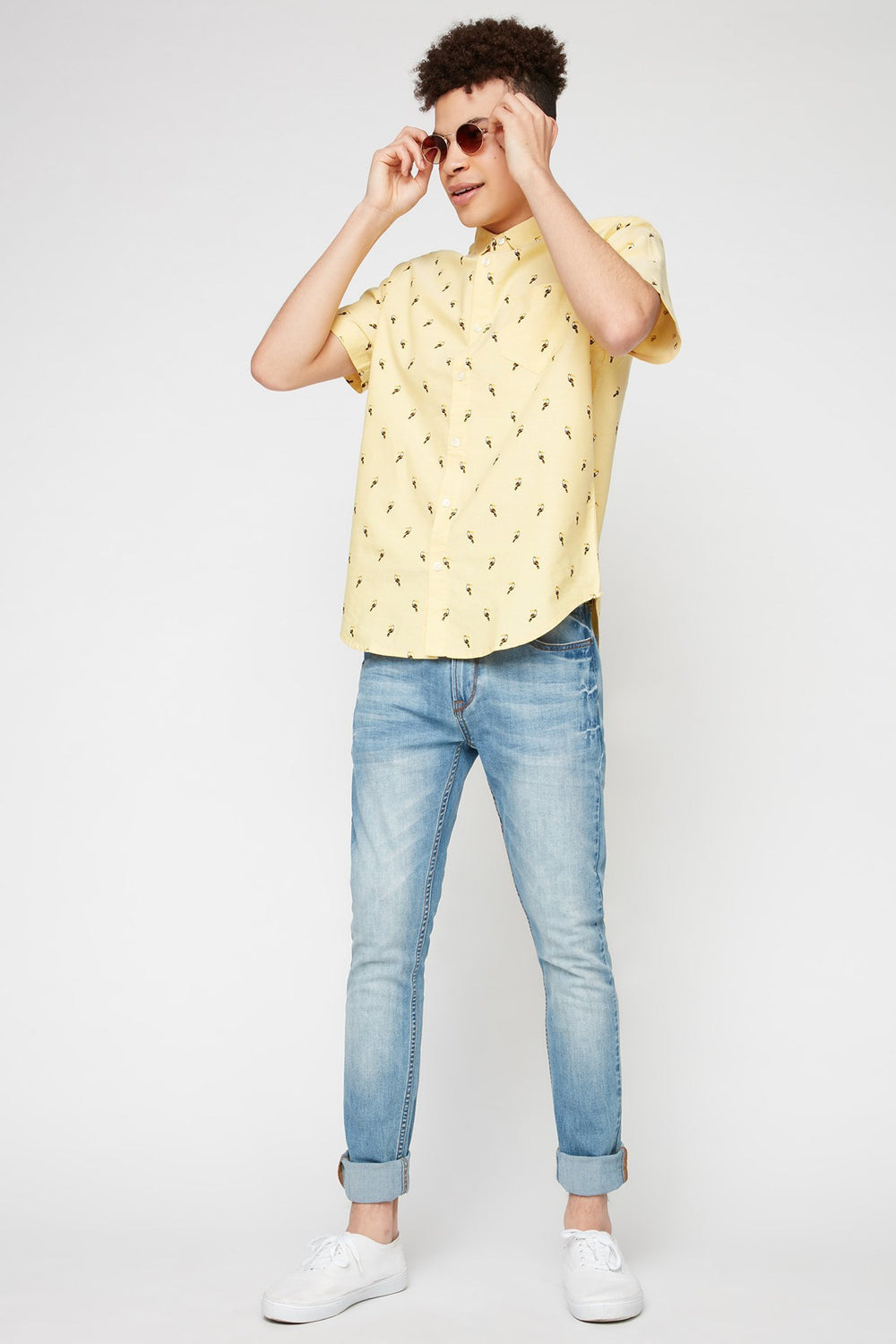 Men Chemise boutonnée imprimée Jaune