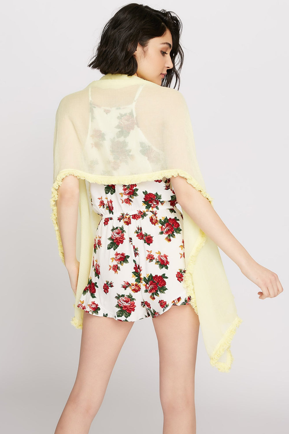 Women Écharpe en tricot avec franges Jaune