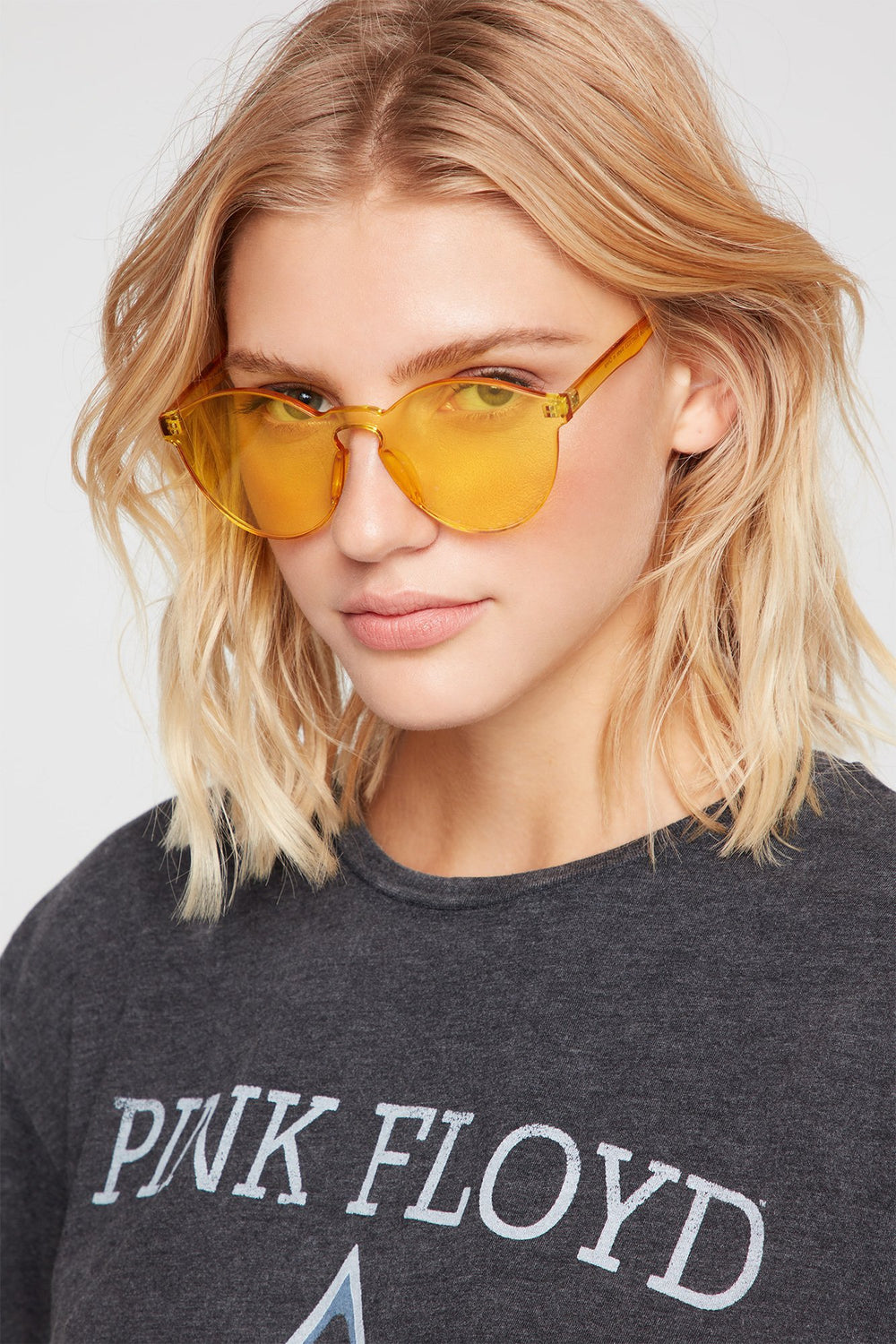 Women Lunettes de soleil à monture ronde en plastique coloré Jaune