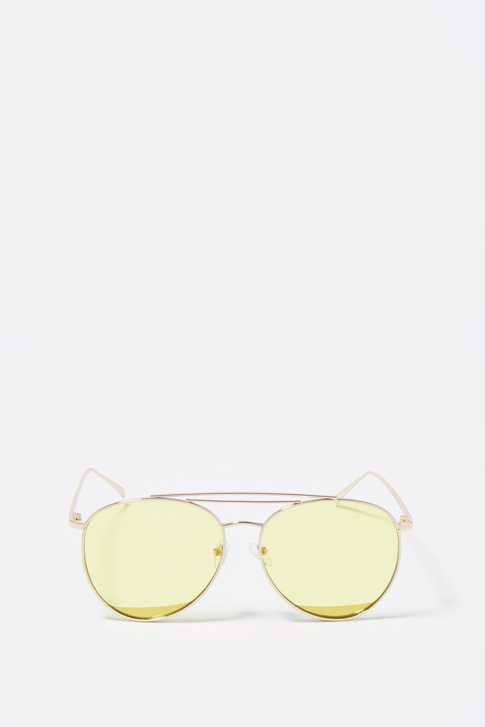 Women Lunettes de soleil aviateur à monture ronde Jaune
