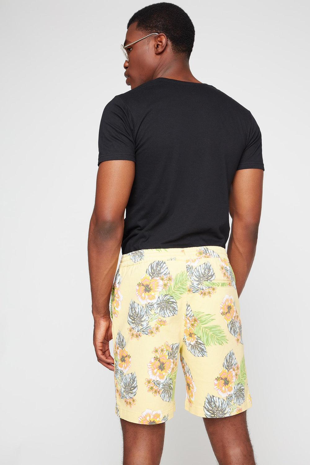 Men Short mince imprimé à taille coulissante Jaune