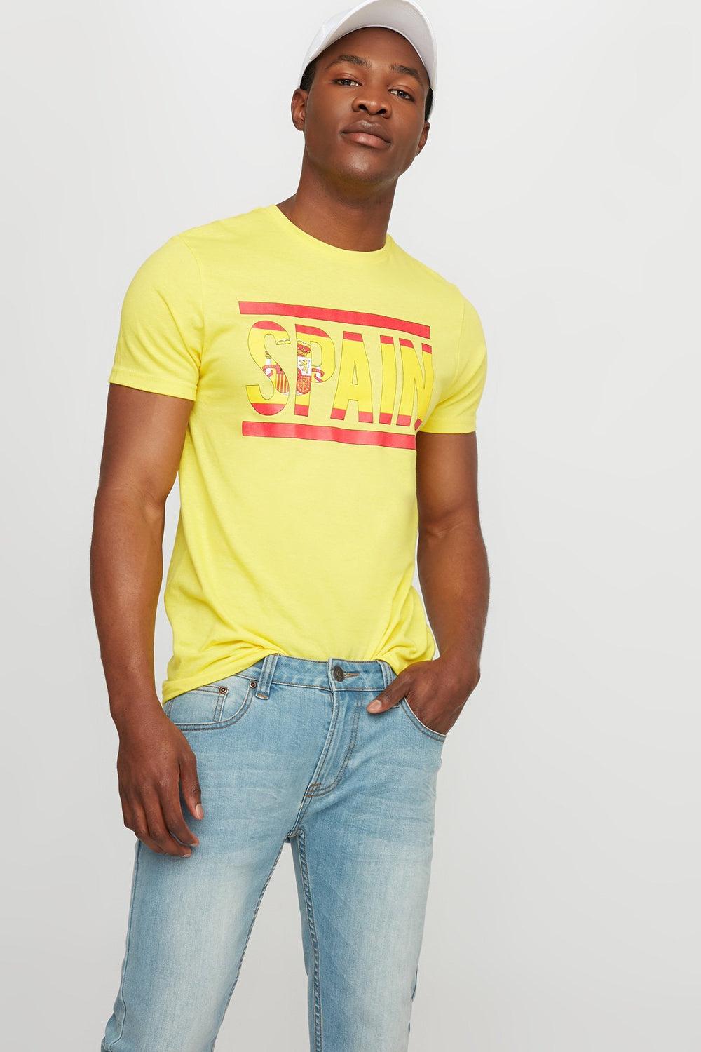 Men T-shirt à imprimé World Cup Spain avec encolure dégagée Jaune
