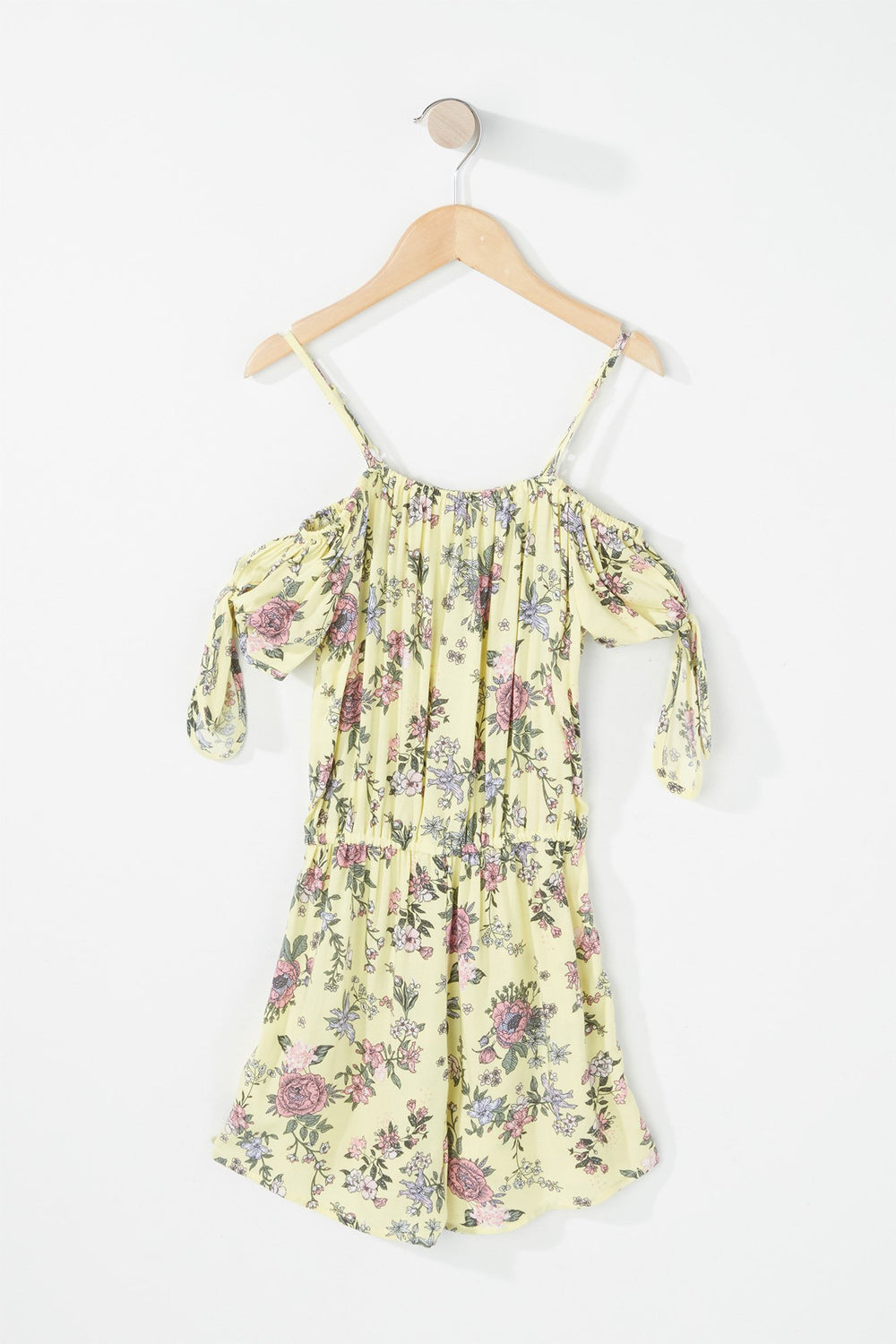 Kids Combi-short fleuri à manches avec attaches et épaules dénudées pour fille Jaune