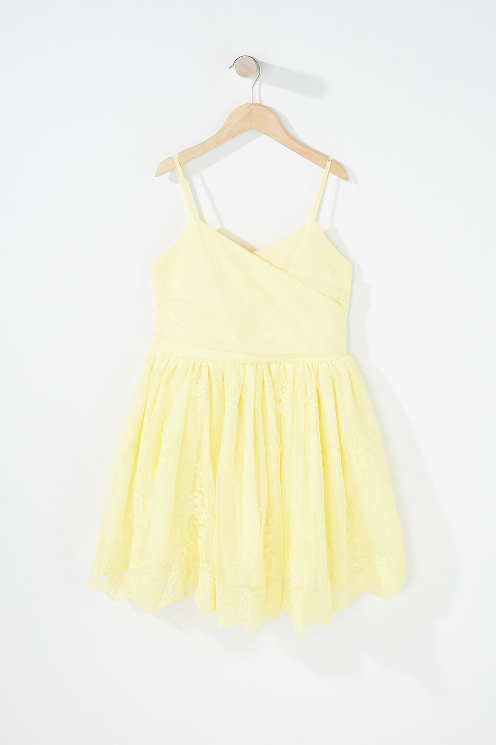 Kids Robe ballerine cache-cur plissée en dentelle pour fille Jaune