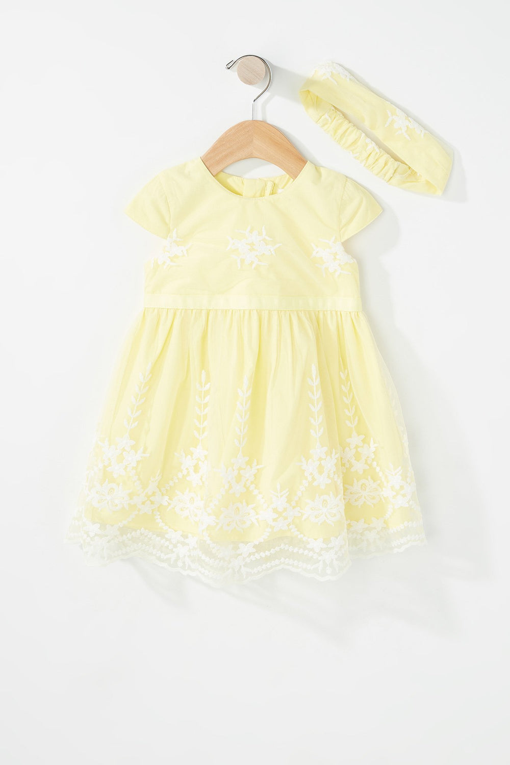 Kids Robe en dentelle crochetée fleurie pour bébé fille Jaune