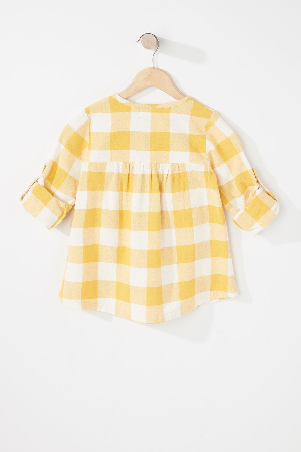Kids Robe tissée à carreaux avec revers roulés pour fille Jaune