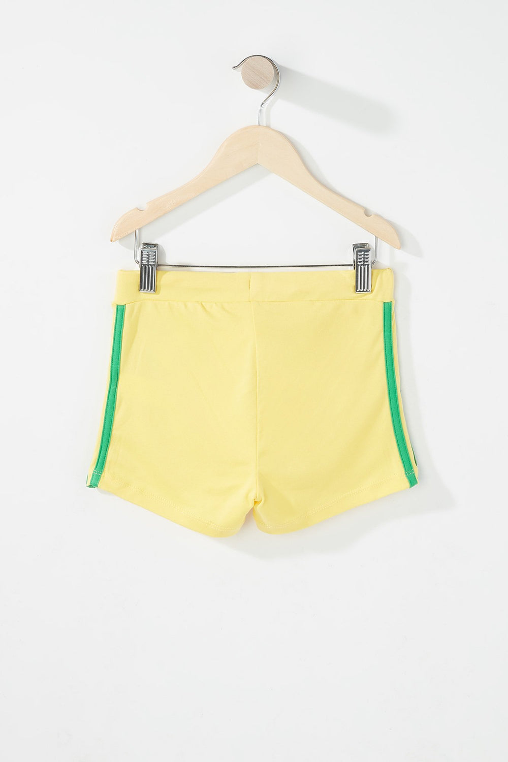Kids Short à taille haute avec imprimé World Cup, rayures latérales et taille coulissante pour fille Jaune