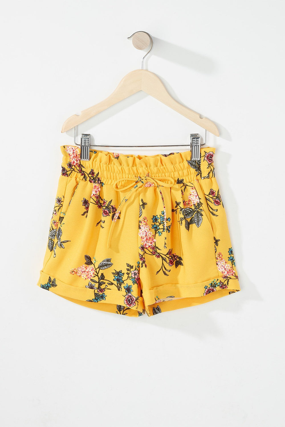 Kids Short volanté fleuri à taille roulée et taille coulissante pour fille Jaune