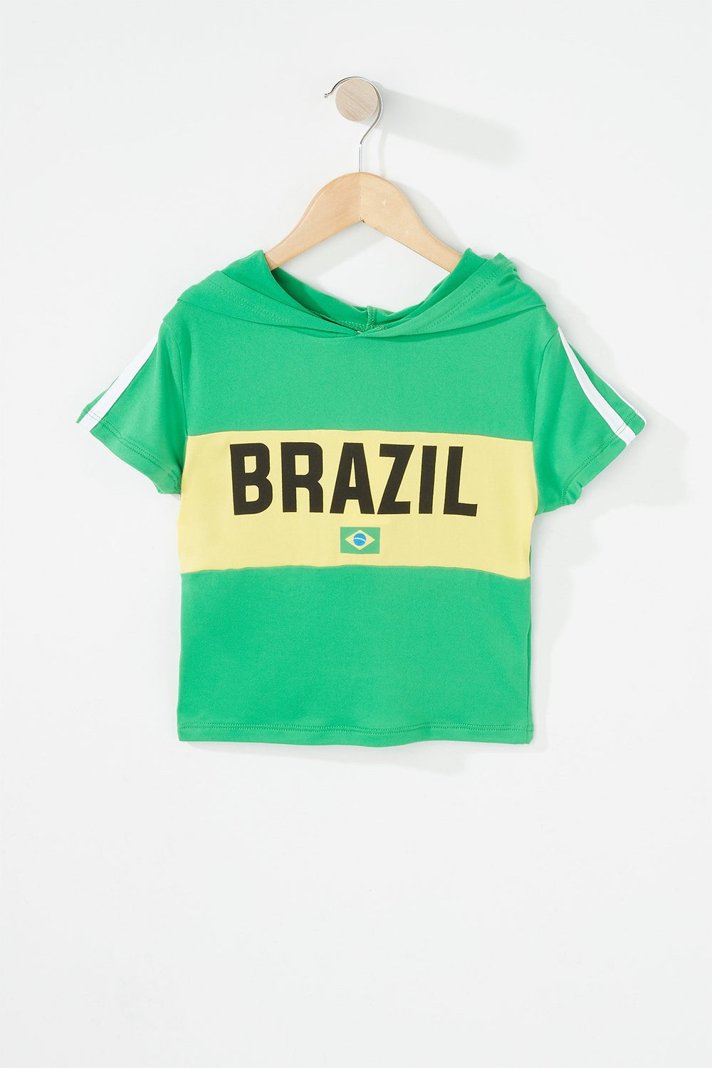 Kids T-shirt court à capuchon avec imprimé World Cup et rayures latérales pour fille Jaune