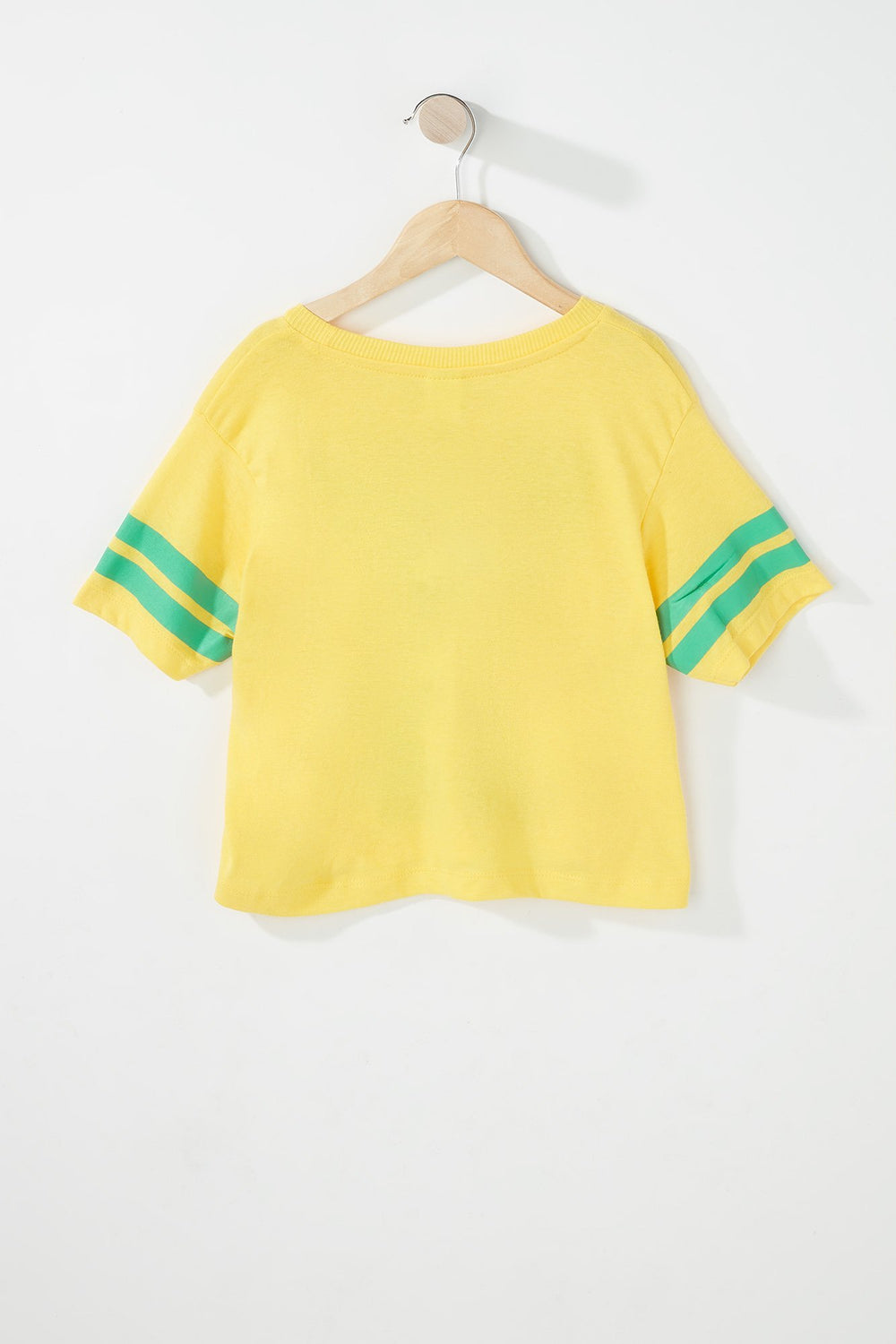 Kids T-shirt court à imprimé World Cup rayé de style universitaire pour fille Jaune