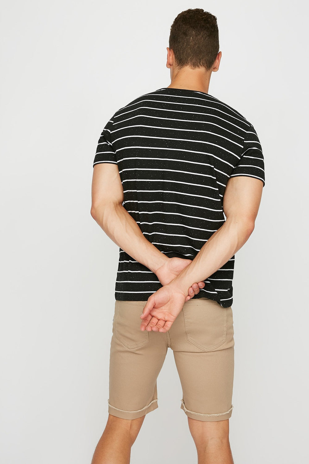 Men Short étroit en denim à revers Kaki