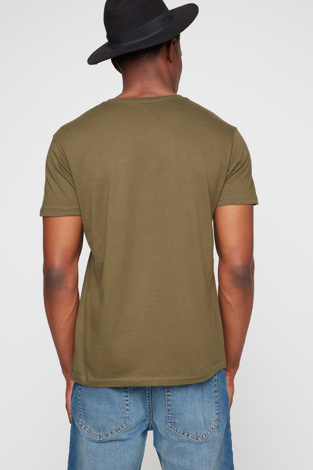 Men Coloured Basic V-Neck T-Shirt Khaki