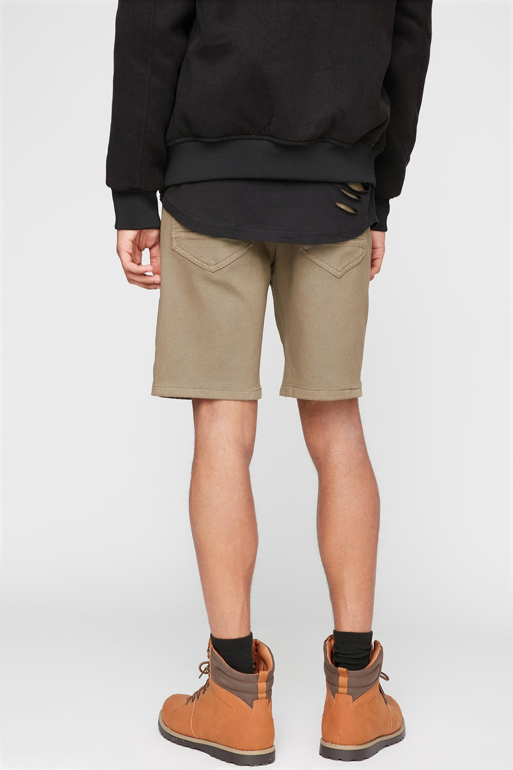 Men Denim Drawstring Jogger Short Khaki