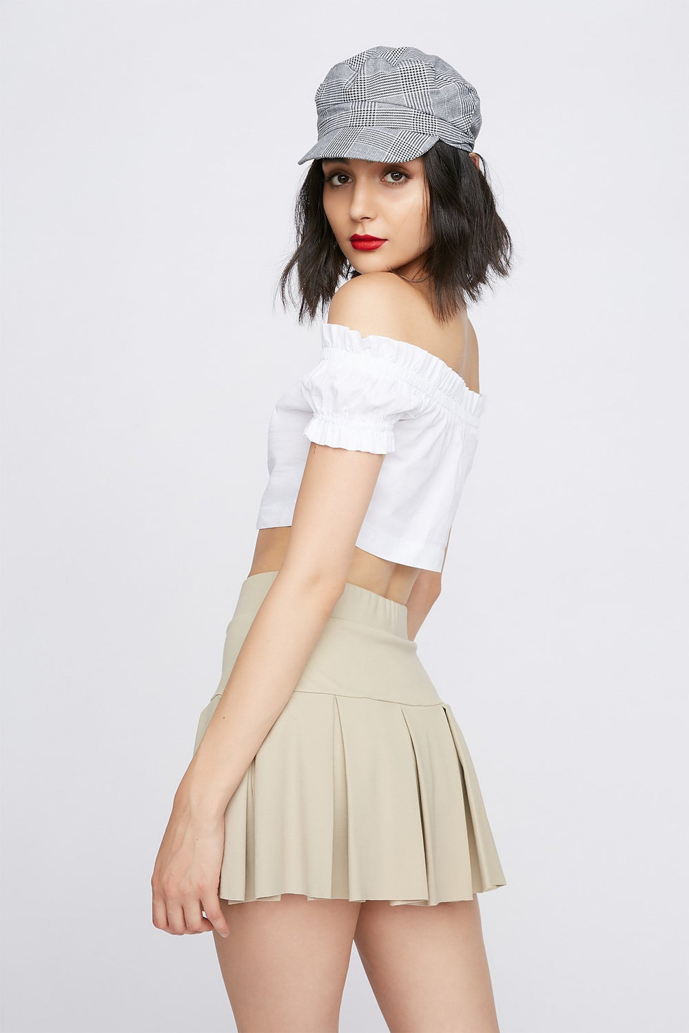 Women High-Rise Pleated Skirt Khaki