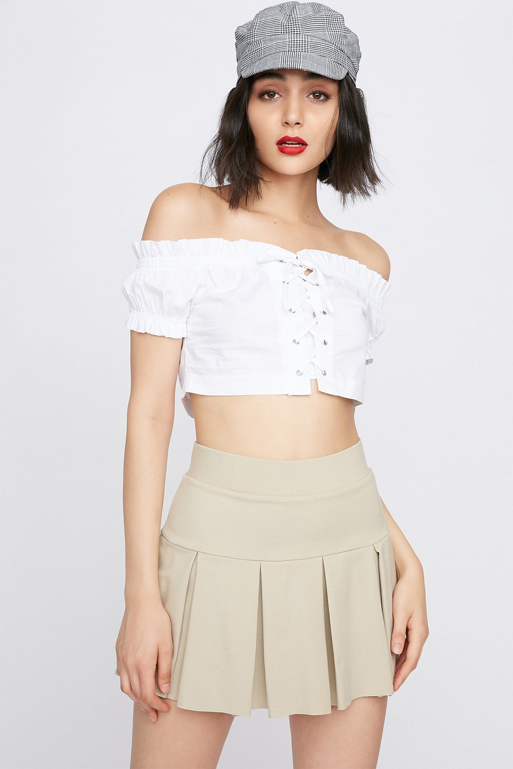 Women High-Rise Pleated Skirt Khaki