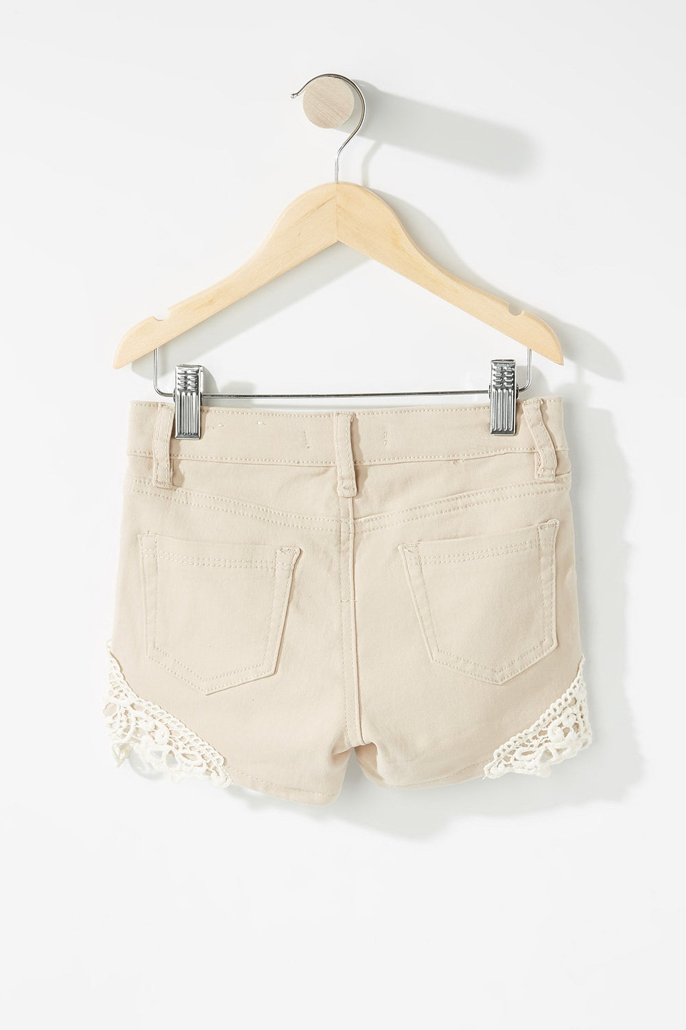 Kids Girls Crochet Coloured Denim Short Khaki
