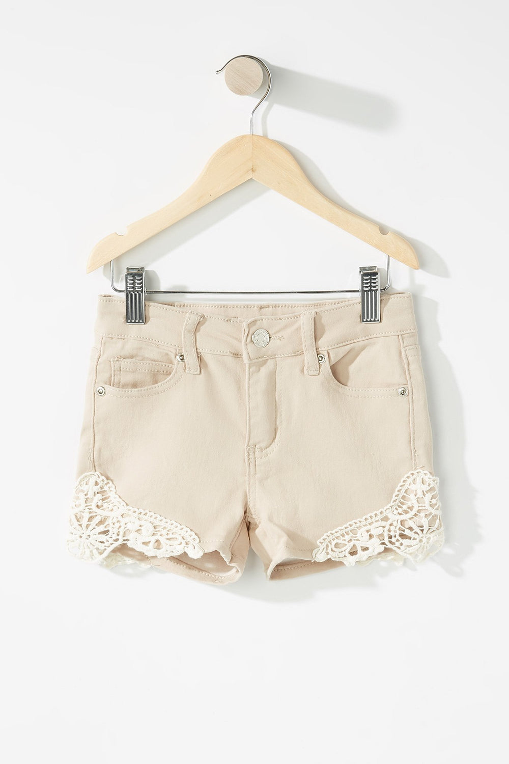 Kids Girls Crochet Coloured Denim Short Khaki