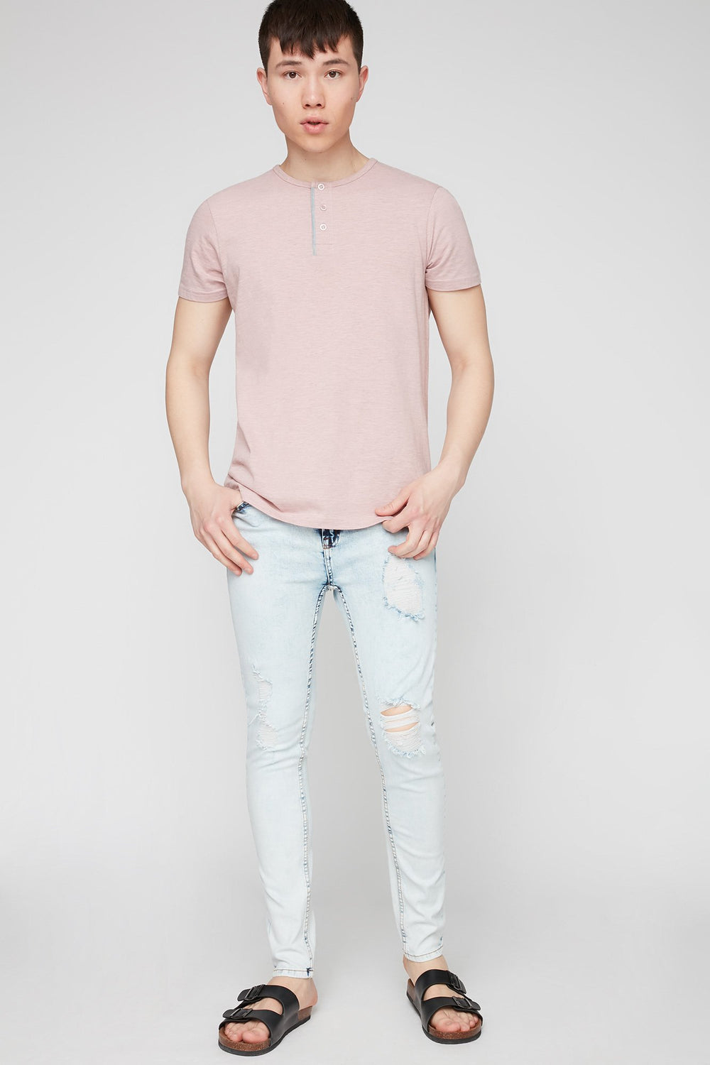 Men Distressed Acid Wash Skinny Jean Light Blue