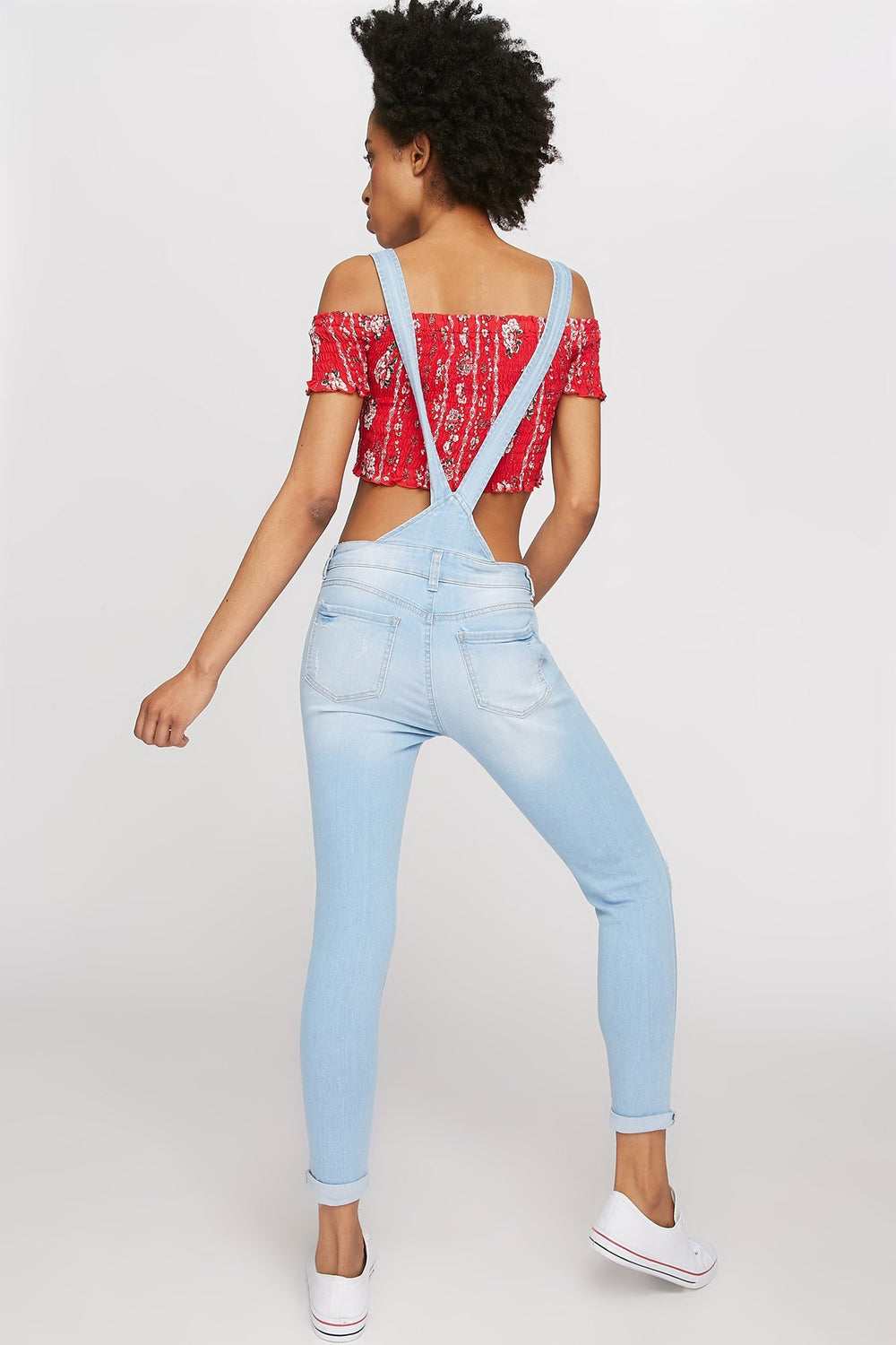 Women Distressed Skinny Overall Light Blue