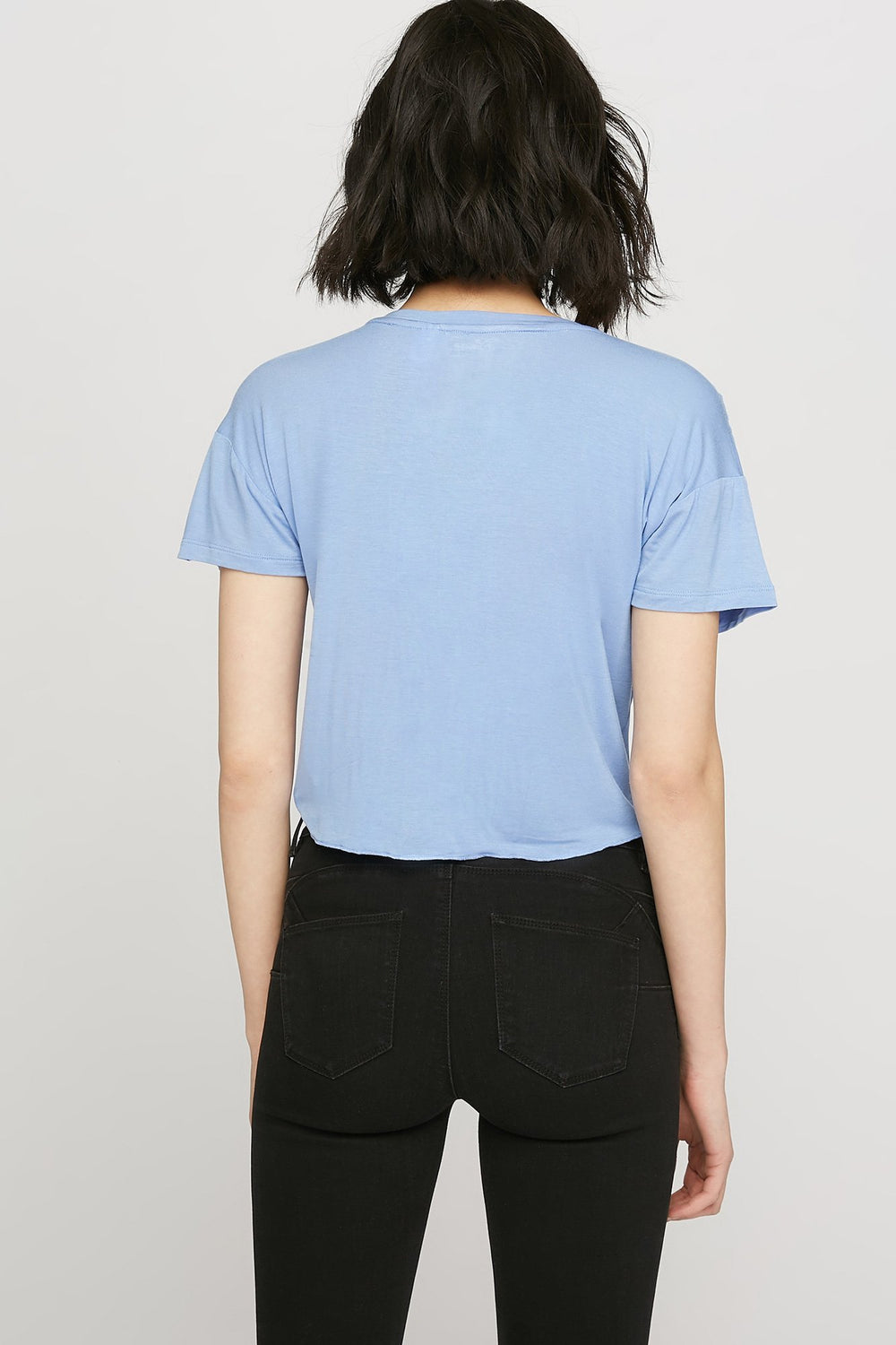 women Lilo & Stitch Embriodered Front-Knot Cropped T-Shirt Light Blue