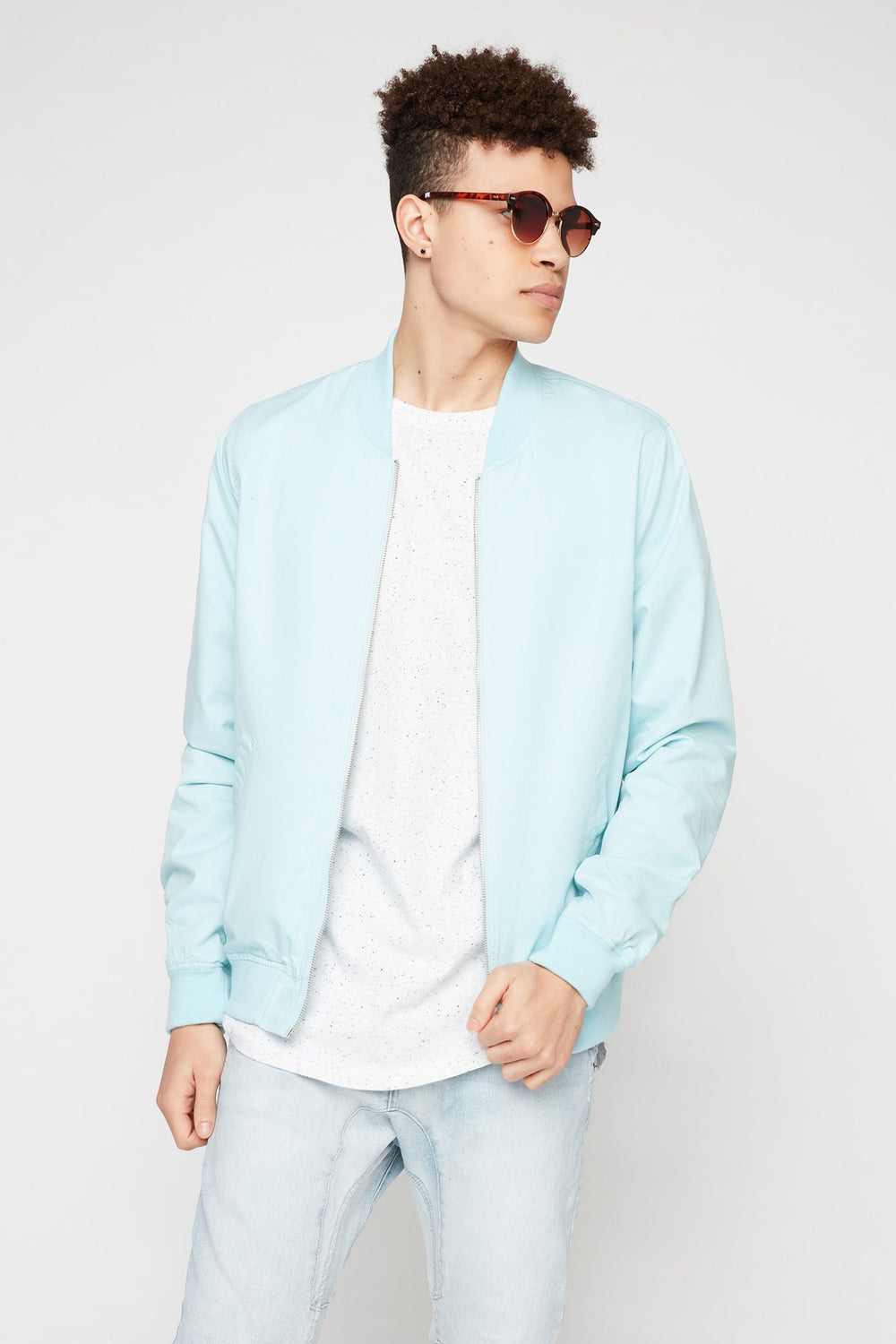 Men Pastel Bomber Jacket Light Blue