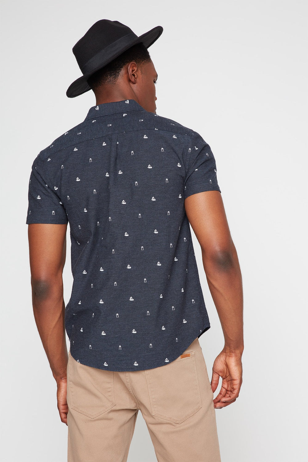 Men Printed Boat Short Sleeve Button-Up Shirt Light Blue