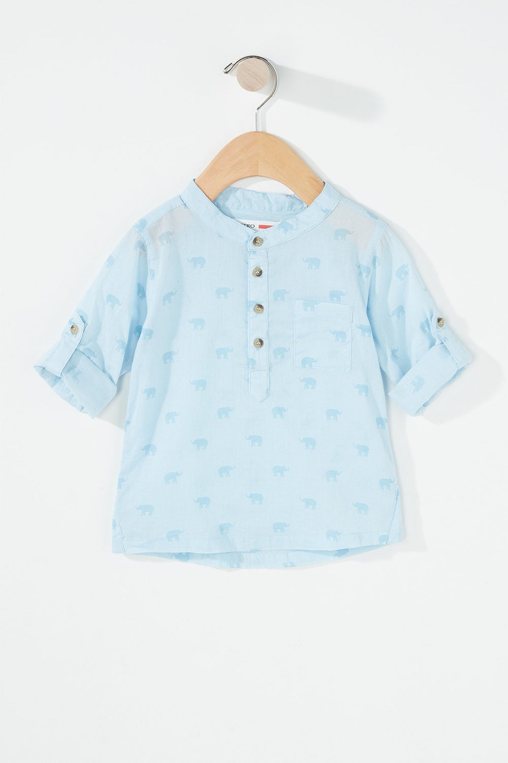 Kids Baby Boy Button-Up Roll-Tab Printed Henley Shirt Light Blue