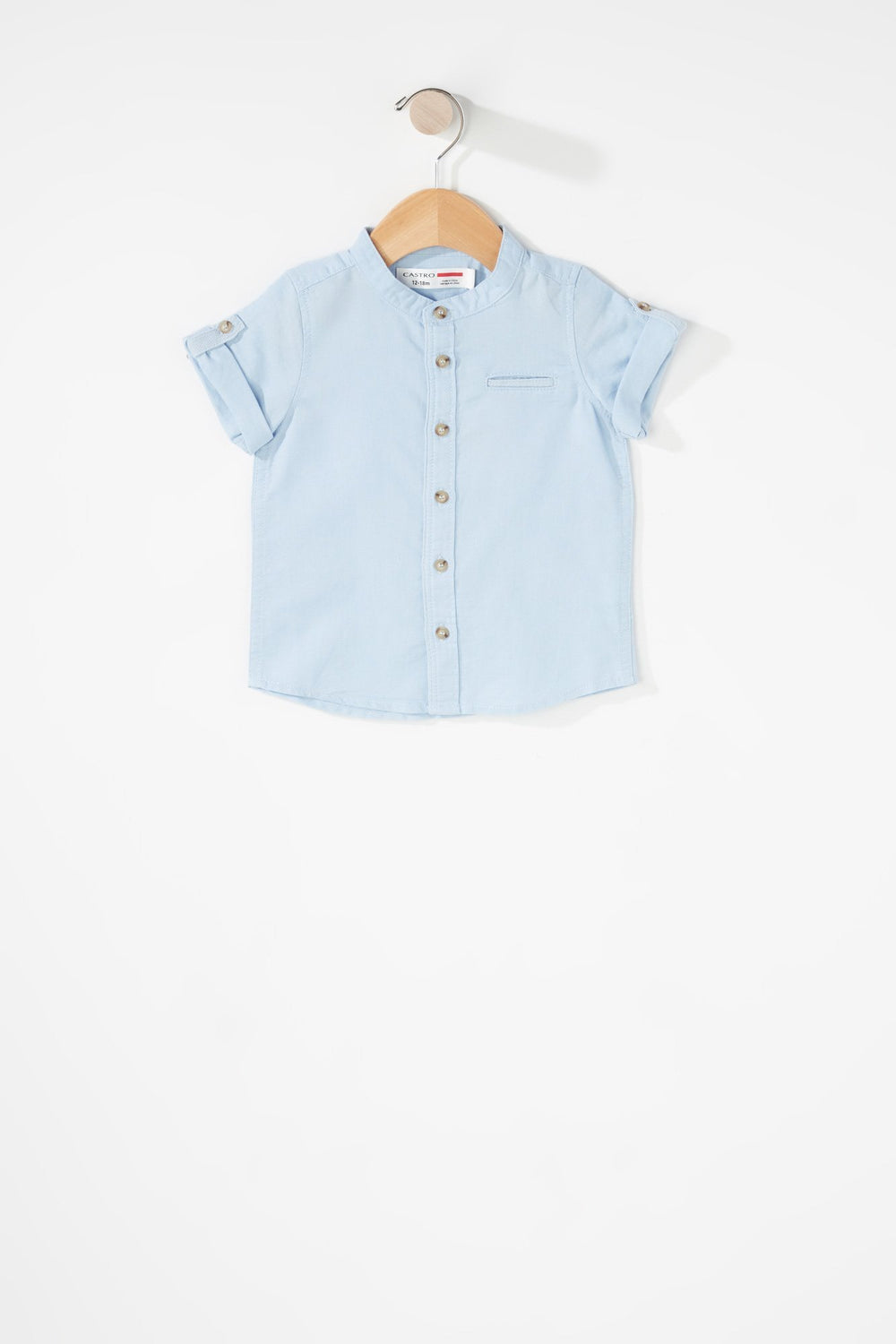 Kids Baby Boy Roll-Tab Button-Up Linen Shirt Light Blue