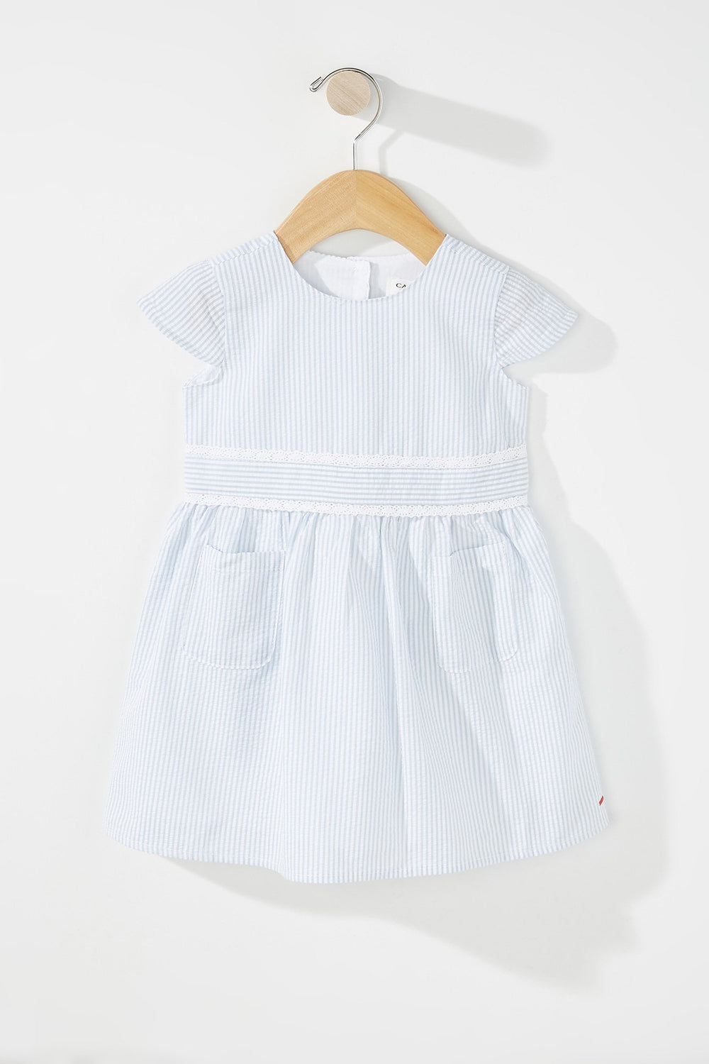 Kids Baby Girl Self-Tie Striped Pocket Dress Light Blue