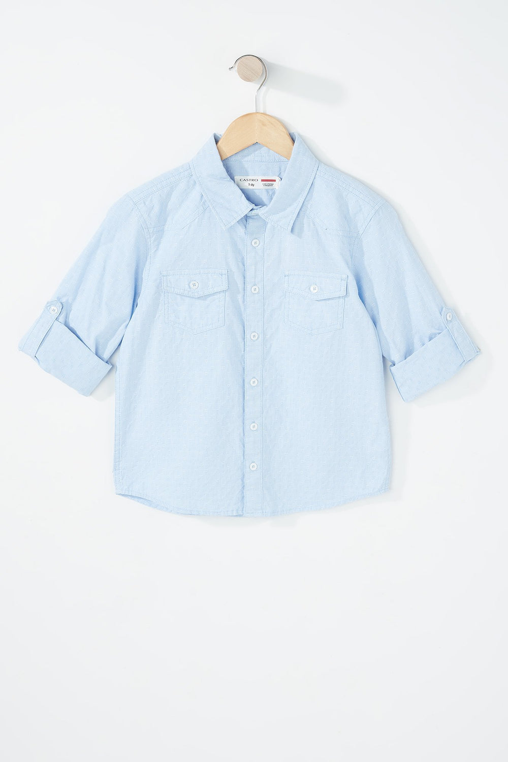 Kids Boys Lightweight Roll-Tab Button-Up Shirt Light Blue