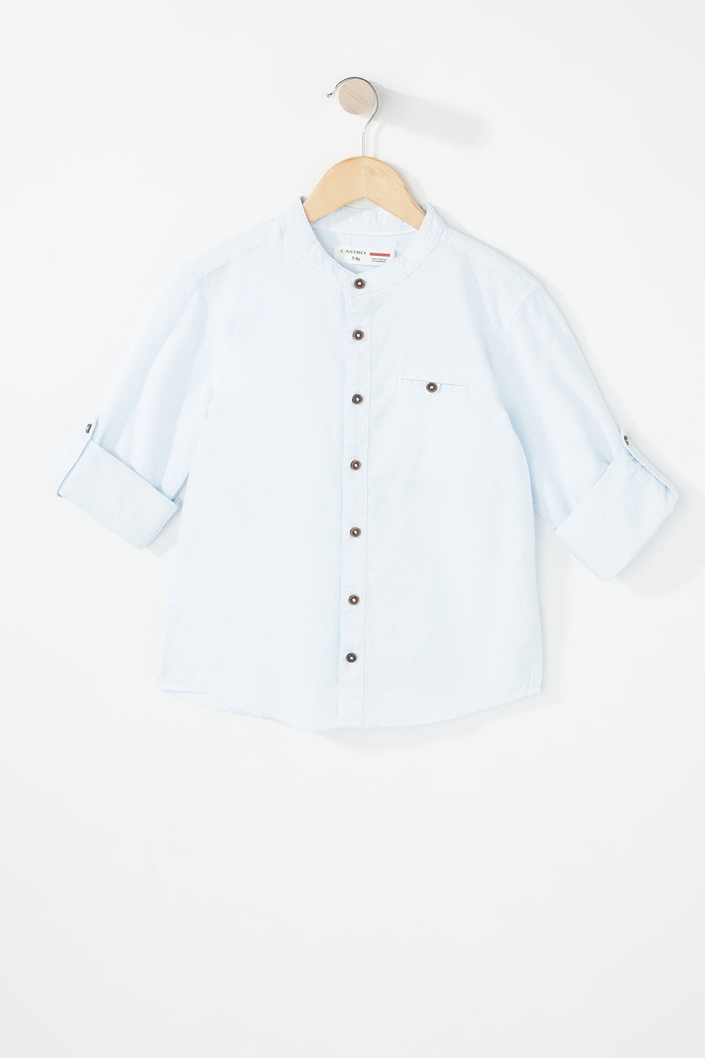 Kids Boys Roll-Tab Button-Up Shirt Light Blue