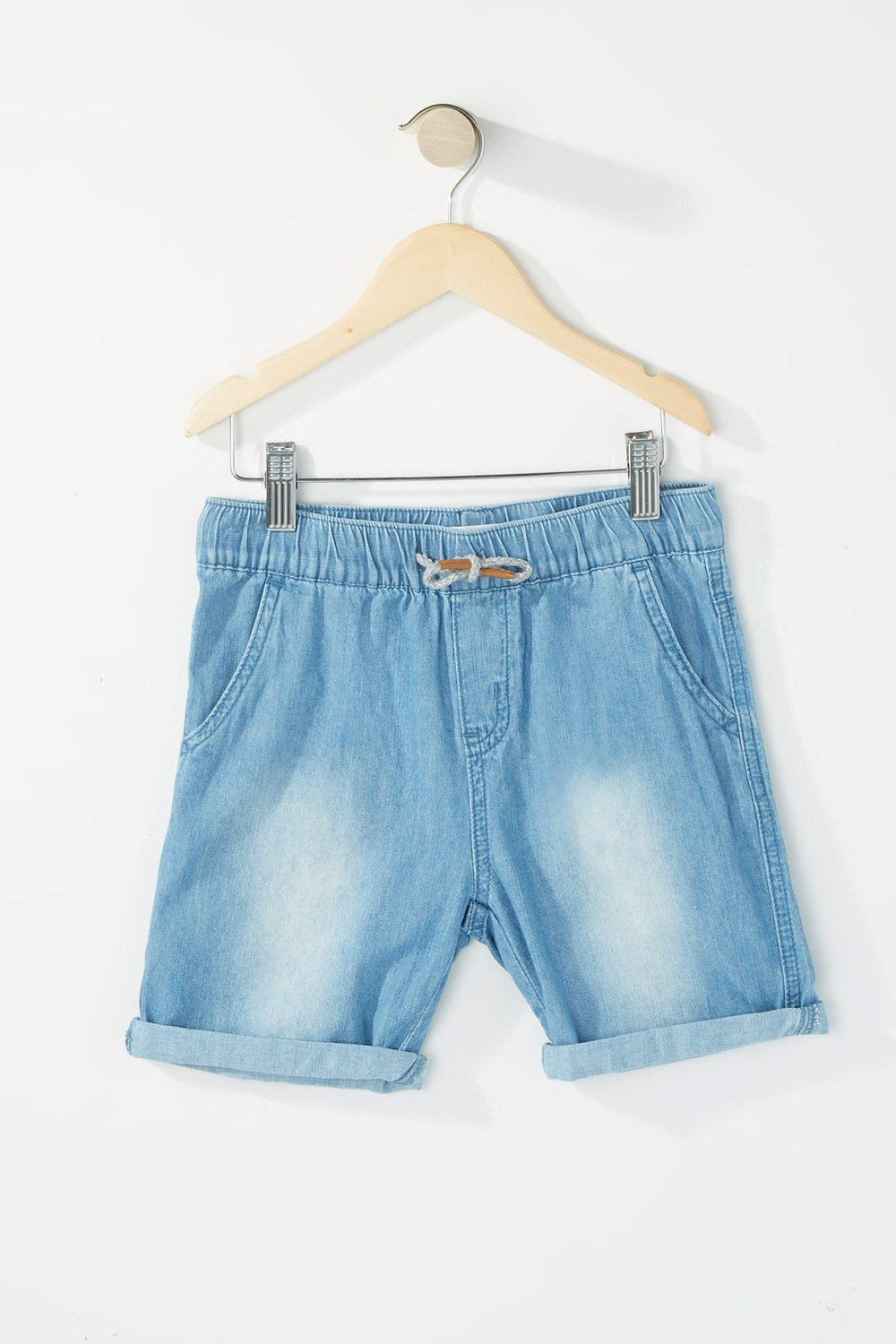 Kids Boys Roll-Up Denim Drawstring Short Light Blue