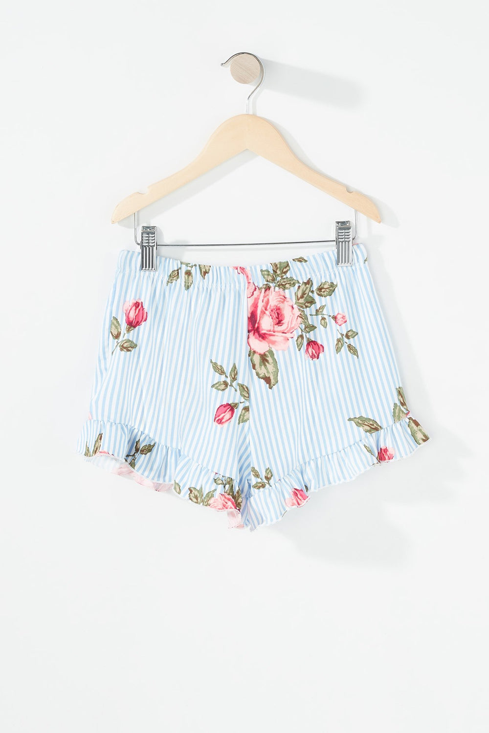 Kids Girls 2-Piece Floral Ruffle Blouse & Short Set Light Blue