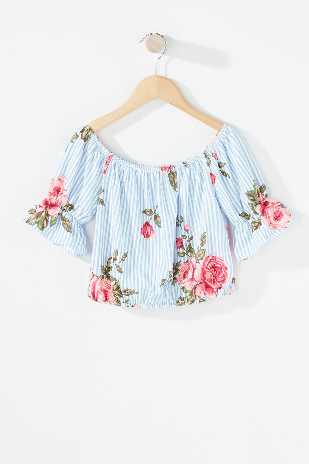 Kids Girls 2-Piece Floral Ruffle Blouse & Short Set Light Blue