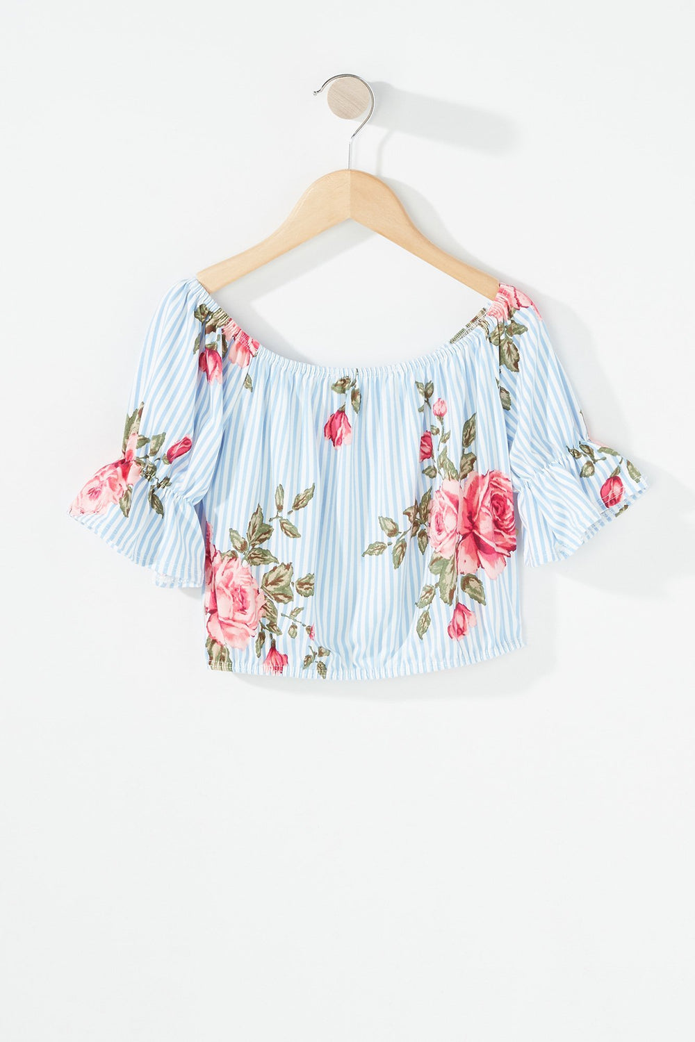 Kids Girls 2-Piece Floral Ruffle Blouse & Short Set Light Blue
