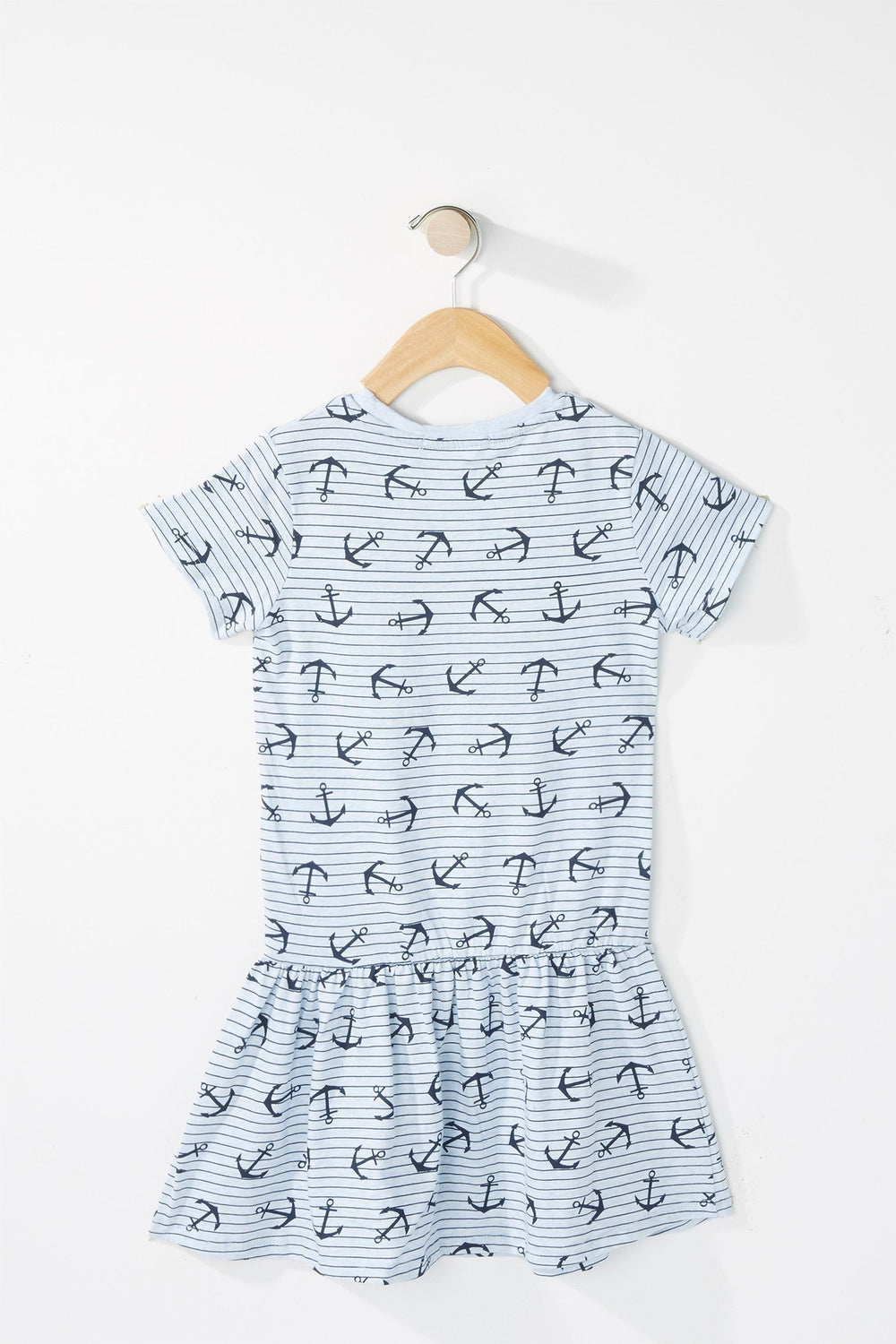 Kids Girls Chambray Pocket Leaf Printed Peplum Dress Light Blue