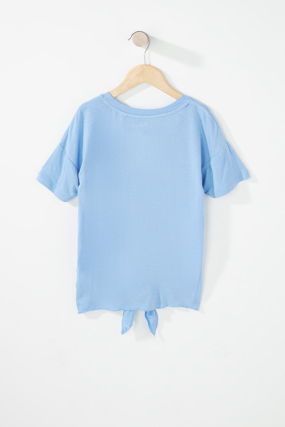 Kids Girls Embroidered Lilo Front-Knot Graphic T-Shirt Light Blue