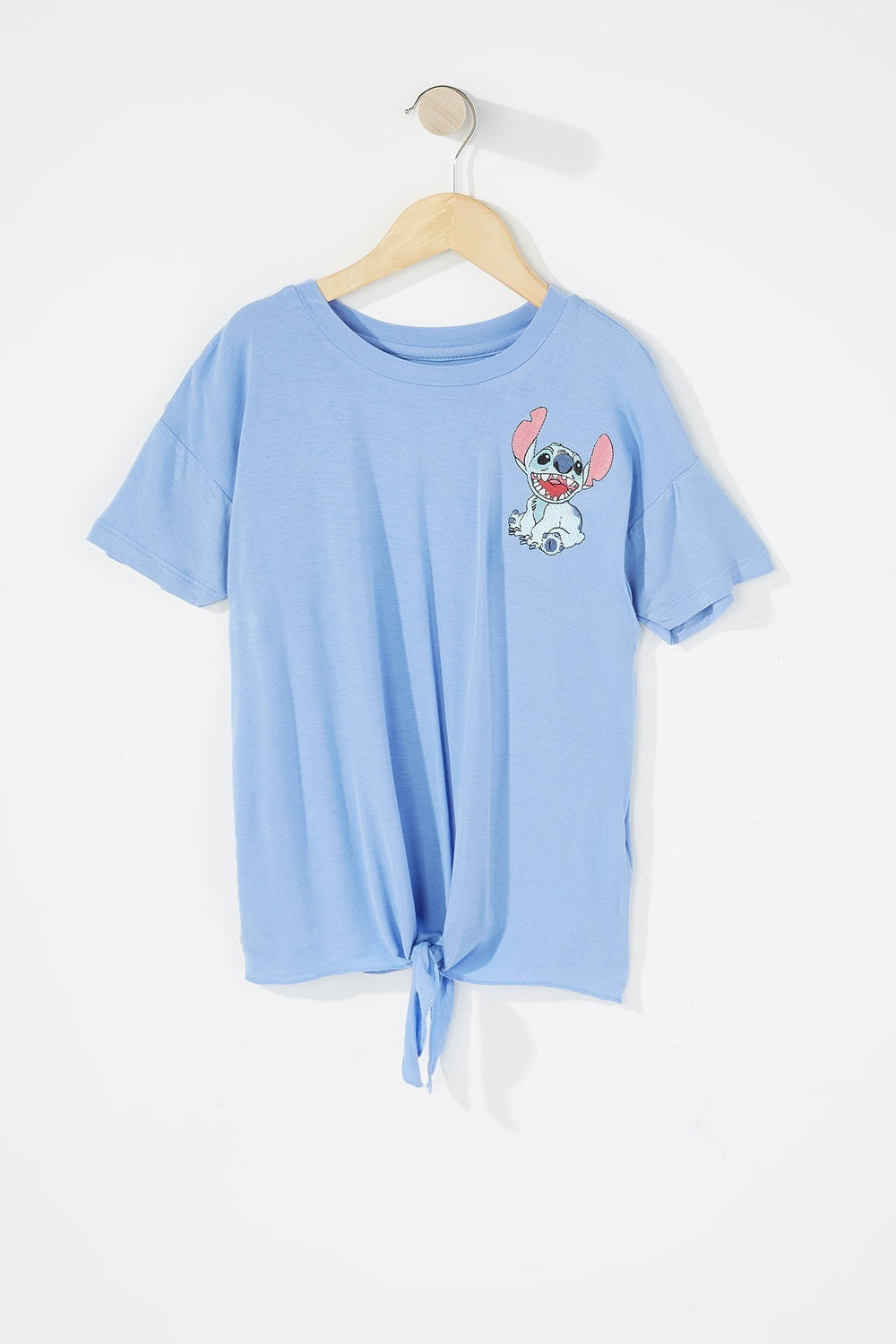 Kids Girls Embroidered Lilo Front-Knot Graphic T-Shirt Light Blue
