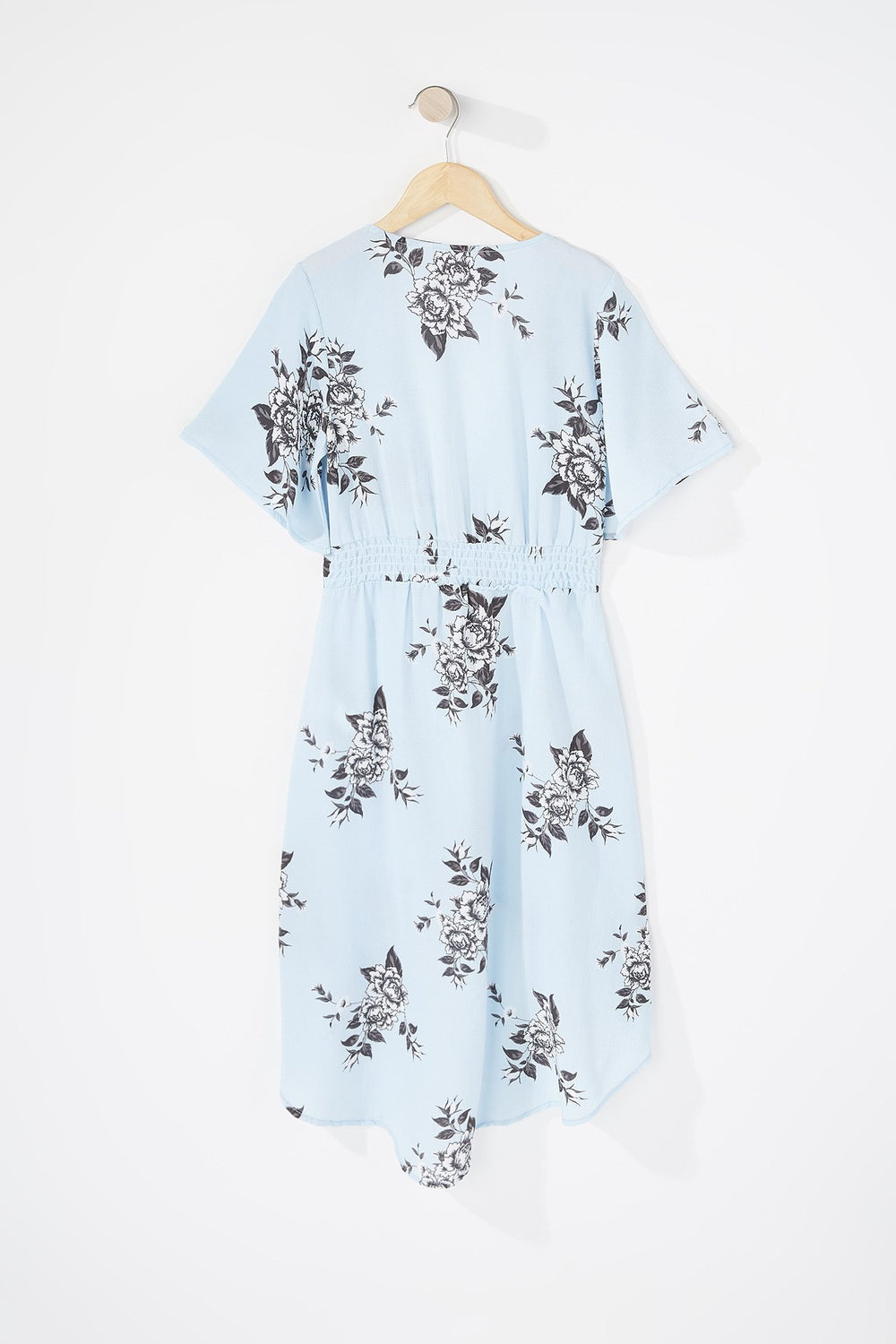 Kids Girls Printed High-Low Self-Tie Cardigan Light Blue