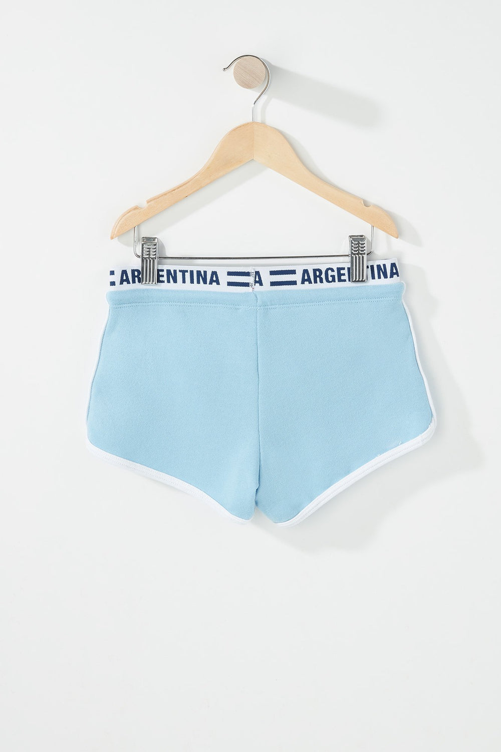 Kids Girls World Cup Graphic Band Fleece Drawstring Short Light Blue