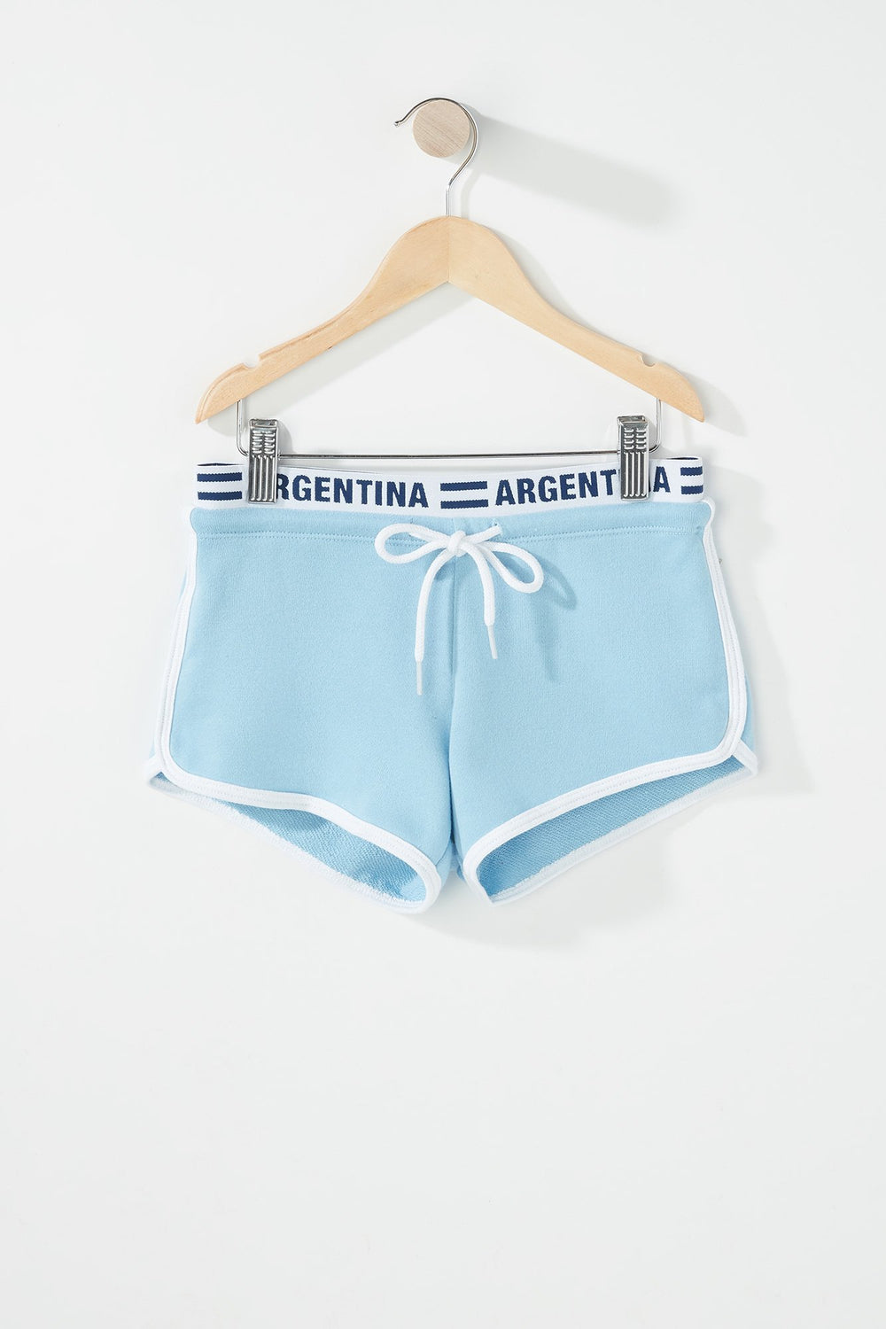 Kids Girls World Cup Graphic Band Fleece Drawstring Short Light Blue