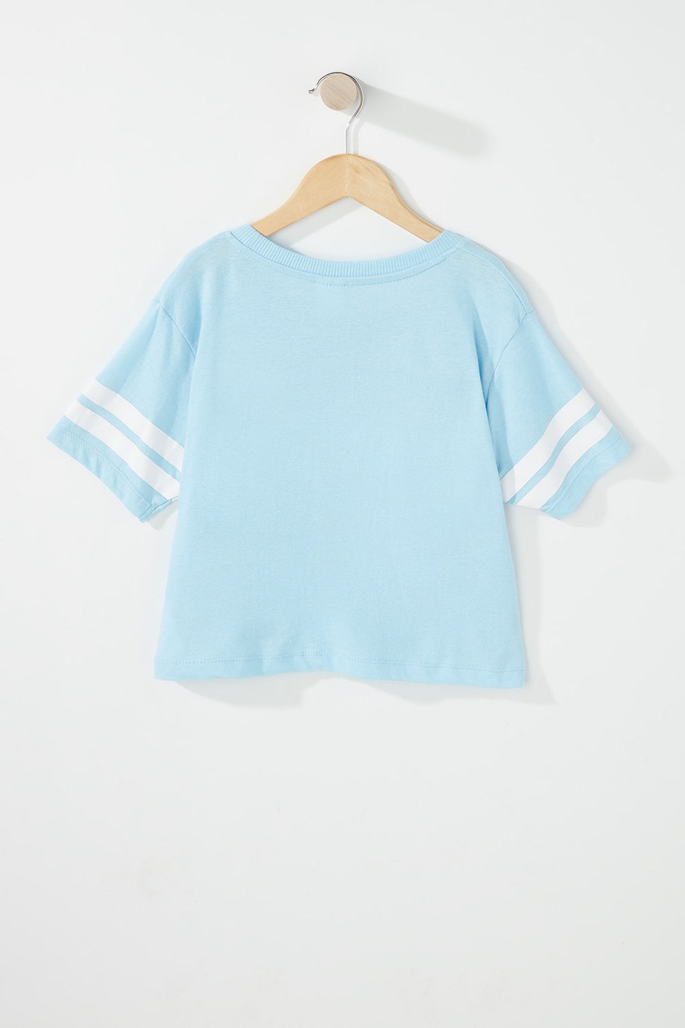 Kids Girls World Cup Varsity Striped Cropped Graphic T-Shirt Light Blue