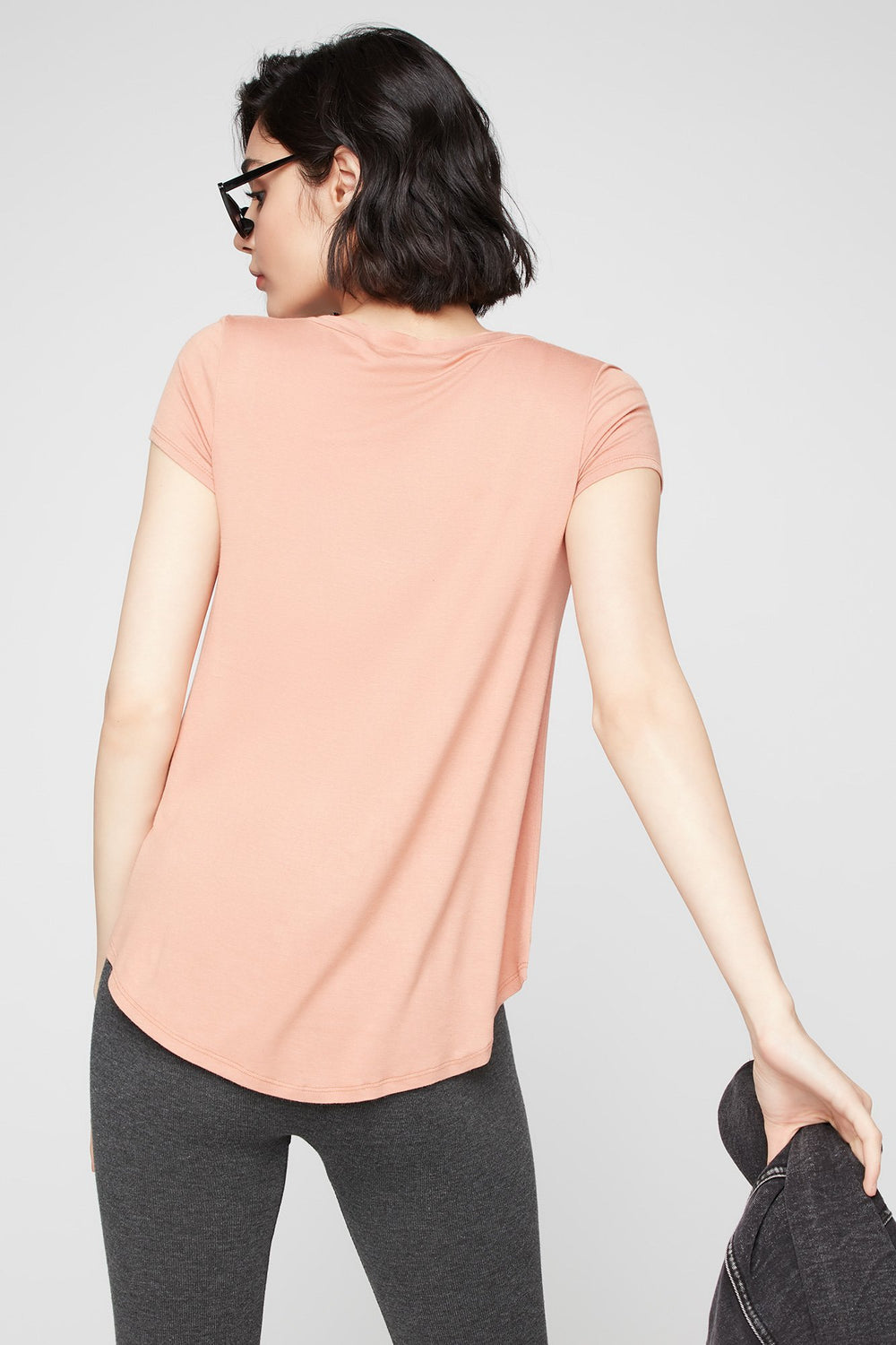 Women Pocket V-Neck T-Shirt Light Brown