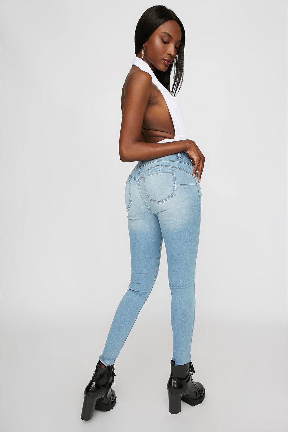 Women Butt I Love You 3-Tier Push-Up Skinny Jean Light Denim Blue