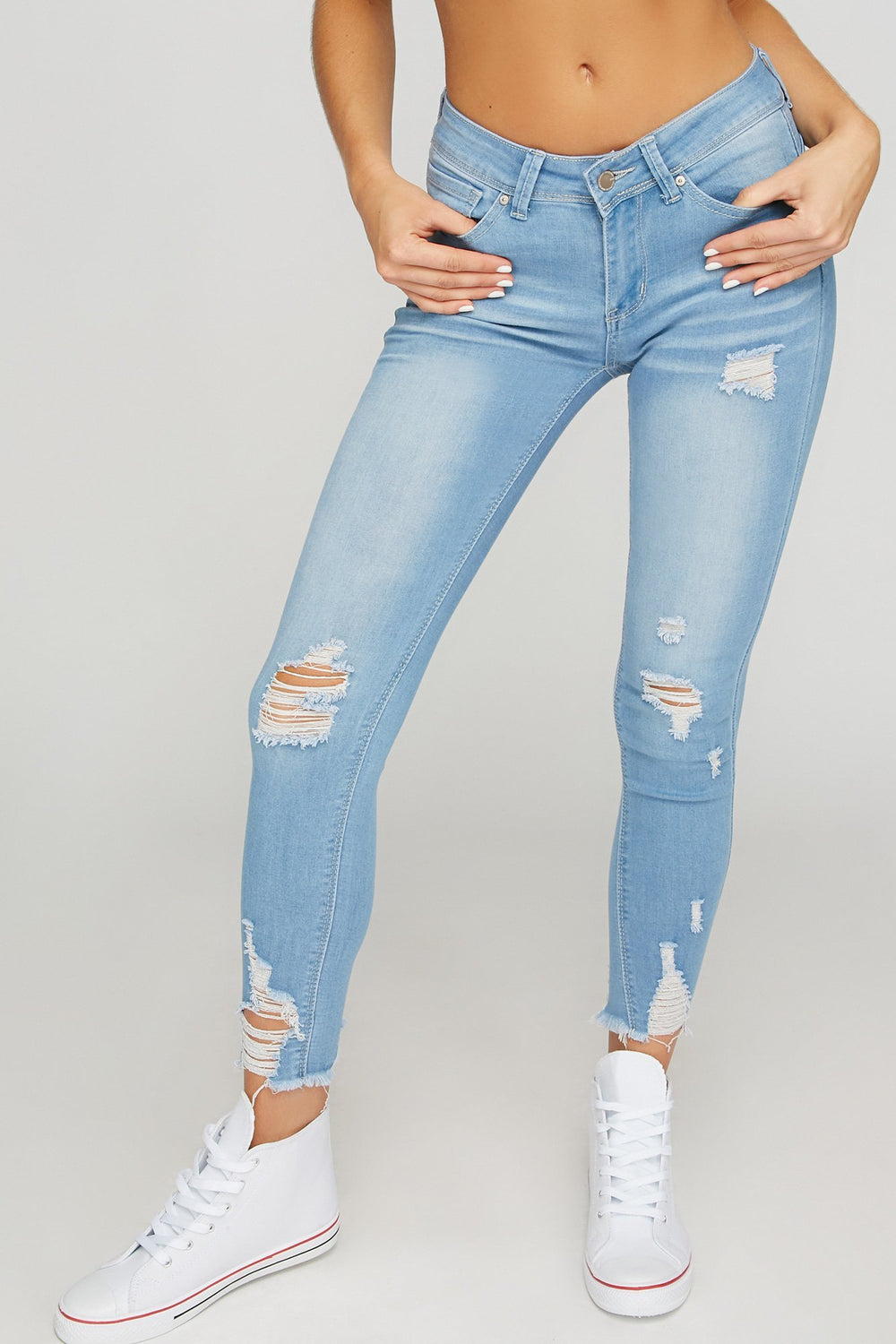 Women Butt I Love You Distressed Frayed Hem Cropped Jean Light Denim Blue
