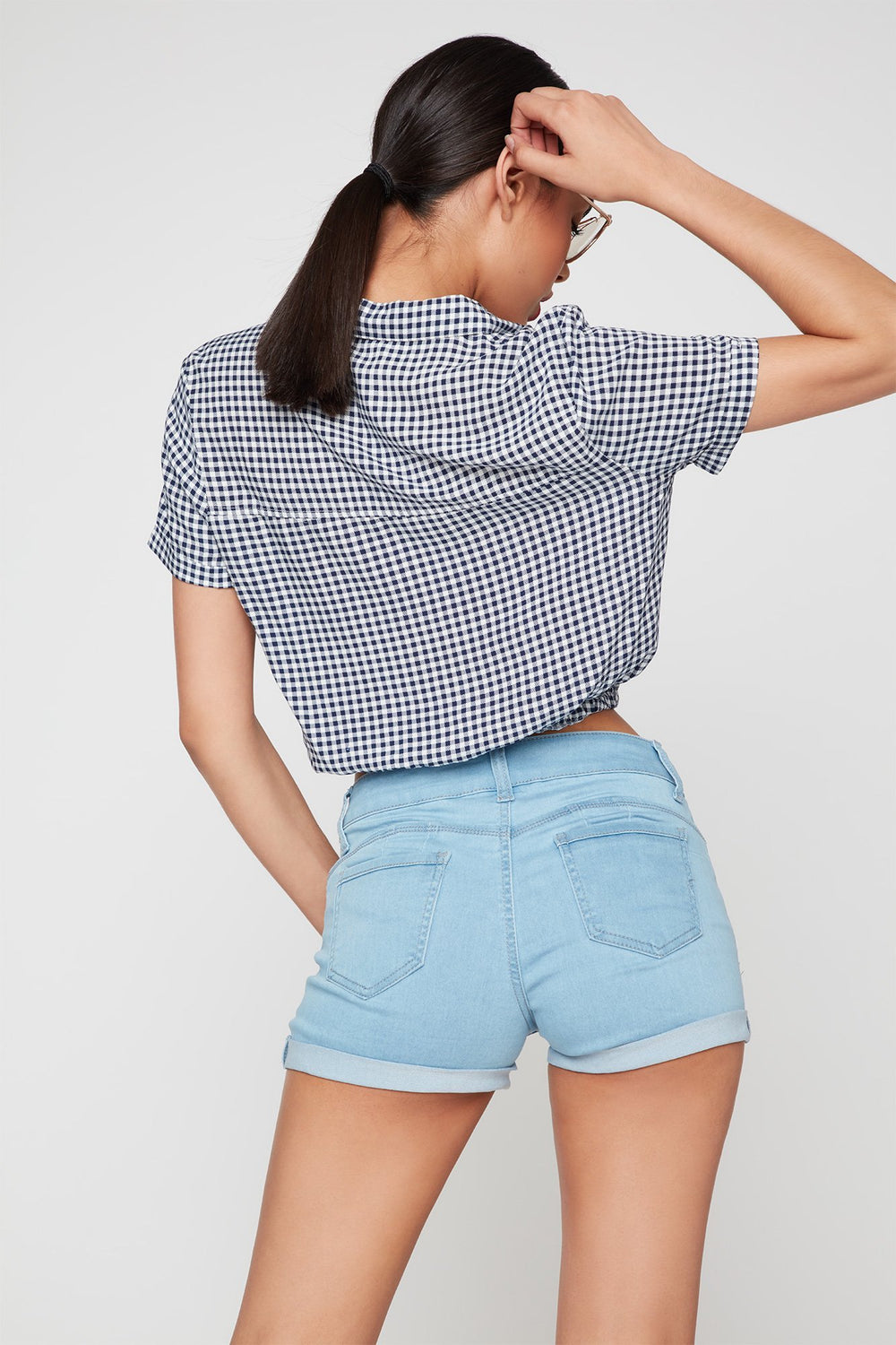 Women Butt I Love You Roll-Up Denim Short Light Denim Blue