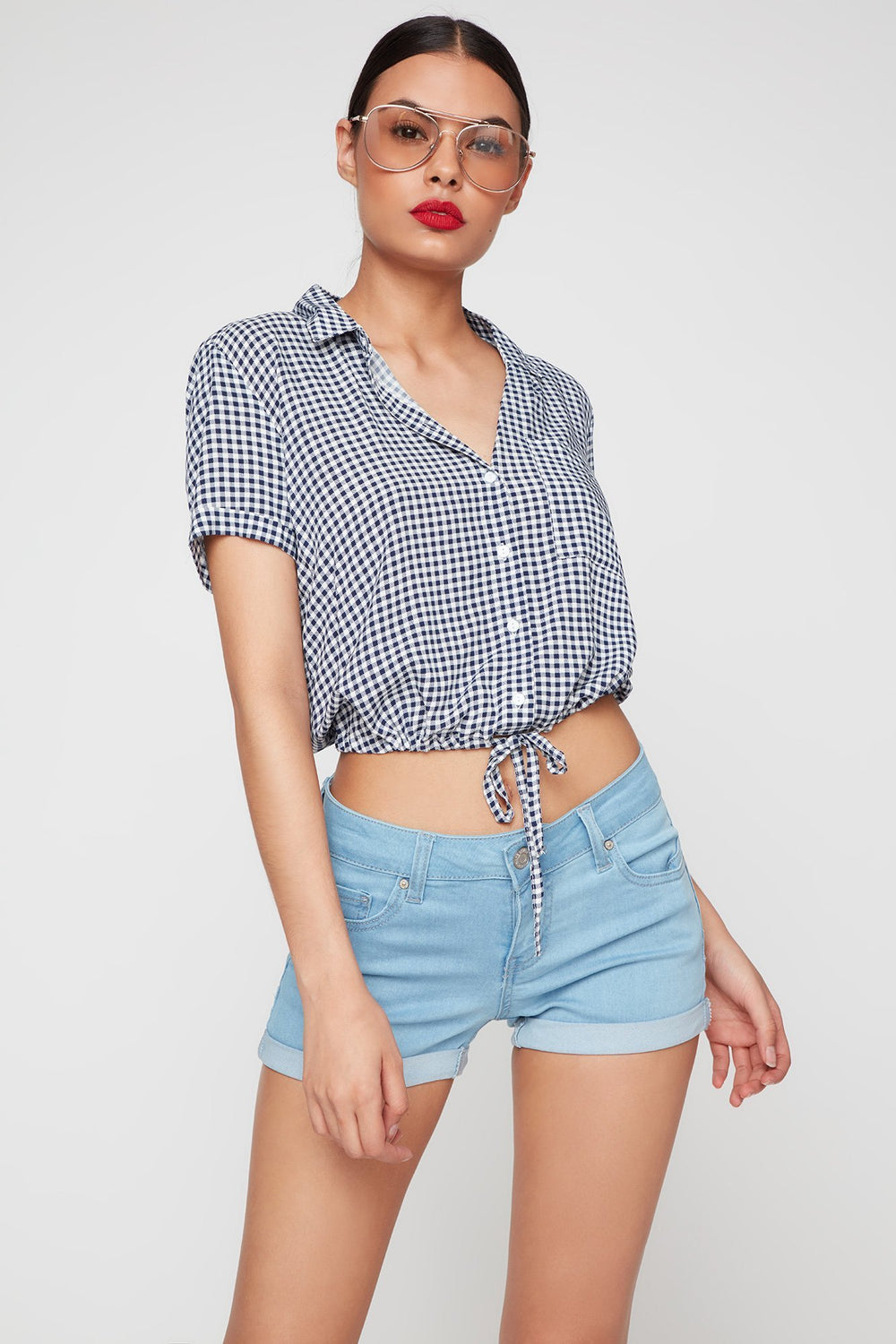 Women Butt I Love You Roll-Up Denim Short Light Denim Blue