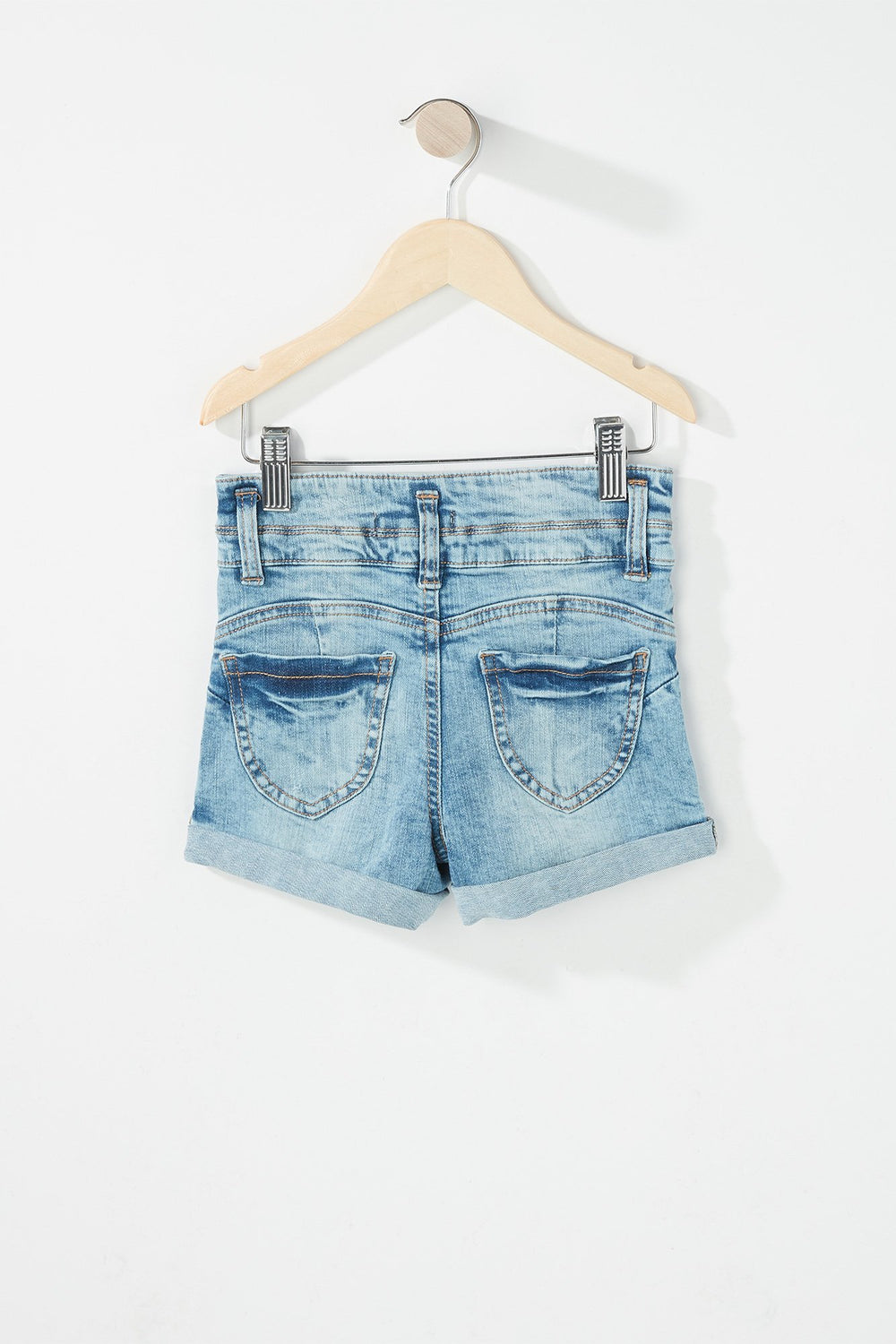 Kids Girls 3-Tier High-Rise Roll-Up Denim Short Light Denim Blue