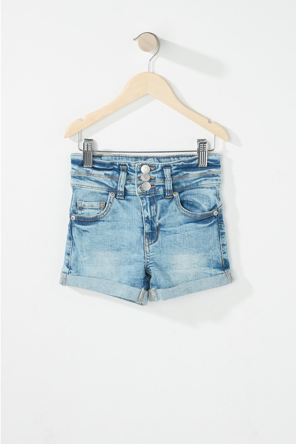 Kids Girls 3-Tier High-Rise Roll-Up Denim Short Light Denim Blue
